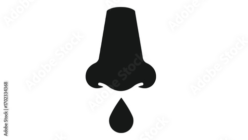 Nose with runny mucus isolated on white background for cold concept
