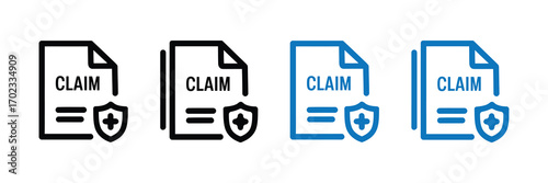 Claim document icon with shield and plus sign, isolated on white background