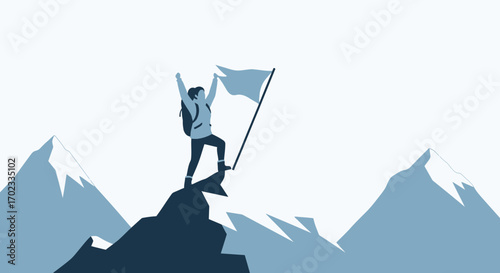 Triumph Atop The Peak: A Depiction Of Achievement And Reaching Goals Successfully