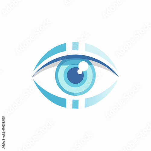 Stylized Eye Icon with Geometric Shapes and Modern Design Elements on White Background