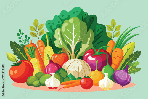 Assortment of Fresh Colorful Vegetables and Greens