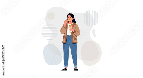 Woman Relishing A Delicious Snack While Outdoors on A Bright Day Perfectly Done