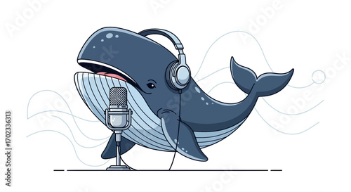 Whale Recording Music With Headphones and Microphone With Creative Vector art