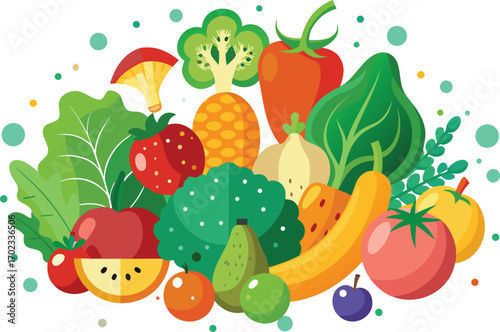 Assortment of Fresh Fruits and Vegetables with Bubbles