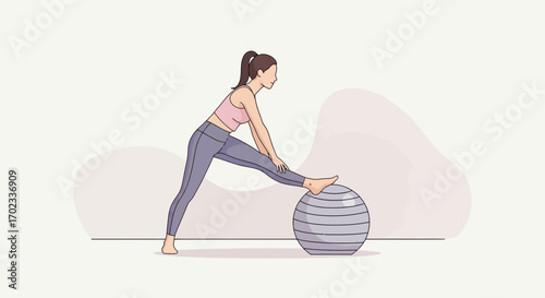 Woman Stretching With Exercise Ball: Embracing Physical Well-Being And Flexibility