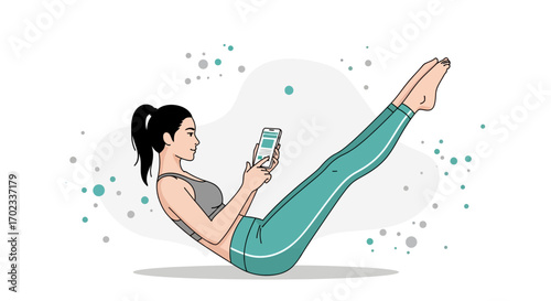 Woman Using Smartphone While Exercising Modern Fitness Concept Digital Connection Health