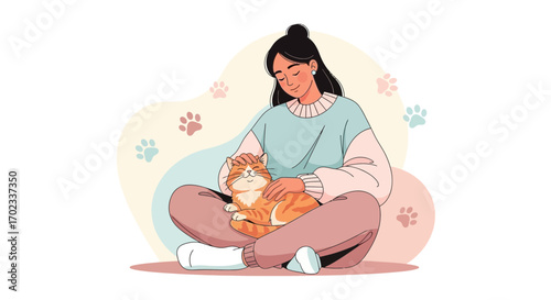 Woman Comforting Her Cat, A Moment of Serenity Showing Affection and Love