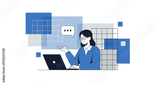 Woman Working On Laptop And Chatting About Business In Office Environment