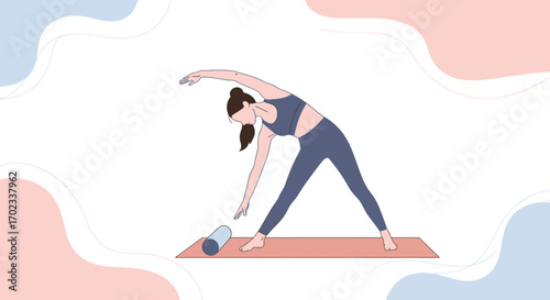Woman doing yoga on a mat illustration for health and fitness concepts