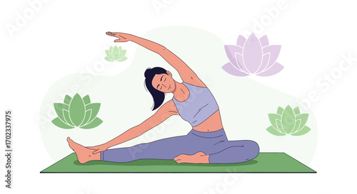 Woman Doing Yoga Pose, Lotus Flower,  Relaxation and Wellness, Mental Health