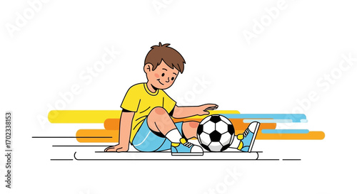 Young Boy Enjoying Leisure Time Tossing Soccer Ball On A White Backdrop