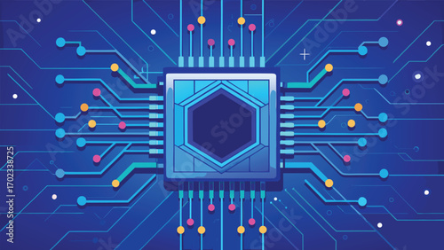 Futuristic Artificial Intelligence Microchip Illustration – Advanced AI Processor, Machine Learning, Data Science, and Digital Technology Concept
