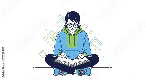 Young Individual Absorbed In Reading A Book While Relaxing In Comfortable Position