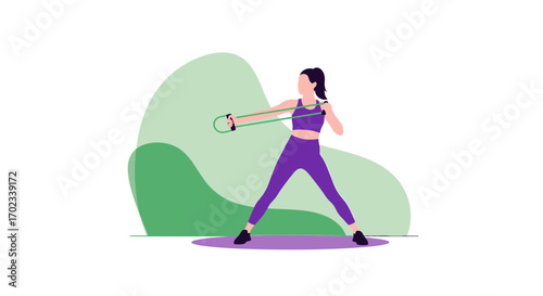 Woman exercising with resistance band, perfect for home workout and fitness routine