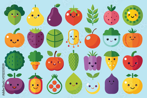 Collection of Cute Cartoon Fruits and Vegetables kawaii