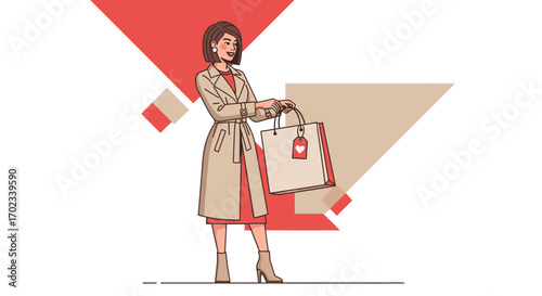 Woman Holding Shopping Bag in Fashionable Outfit Illustration Design Template