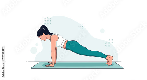 Woman In Plank Pose Practicing Yoga For Overall Health And Wellness, In Calm Setting