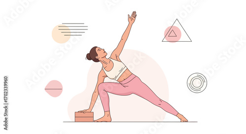 Woman In Yoga Pose Demonstration, Active Lifestyle And Fitness Concept Illustration