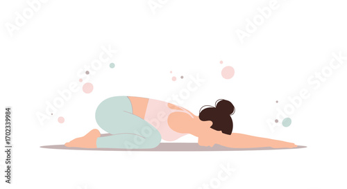 Woman In Yoga Pose, Child's Pose Illustration, Exercise and Relaxation Concept