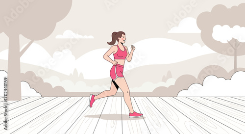 Woman Jogging Outside During The Day Promoting Healthy Lifestyle And Activity