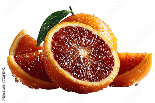 Fresh, juicy blood oranges with water droplets, a vibrant culinary ingredient perfect for health