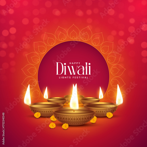 Happy Diwali - festival of lights colorful poster template design with decorative diya lamp. vector illustration.  Indian festival of lights Happy Diwali, holiday Background, Diwali celebration.