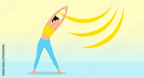 Woman performing yoga exercise with stretching hand pose for a healthy lifestyle