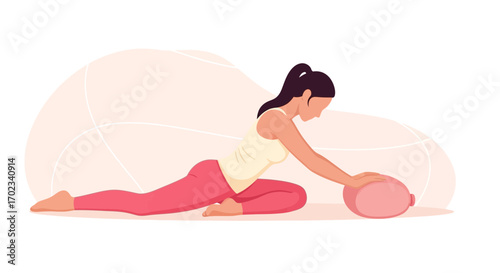 Woman Performing Yoga Pose with Sphere for Exercise and Relaxation Session