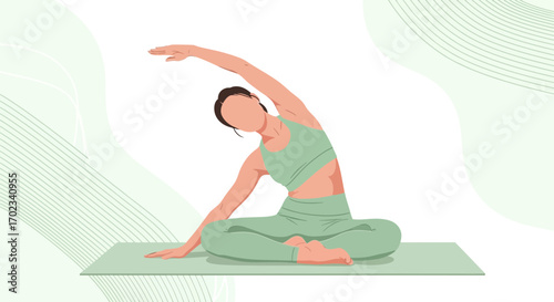 Woman Performing Yoga Stretching Exercise in Minimalist Style Illustrative Design