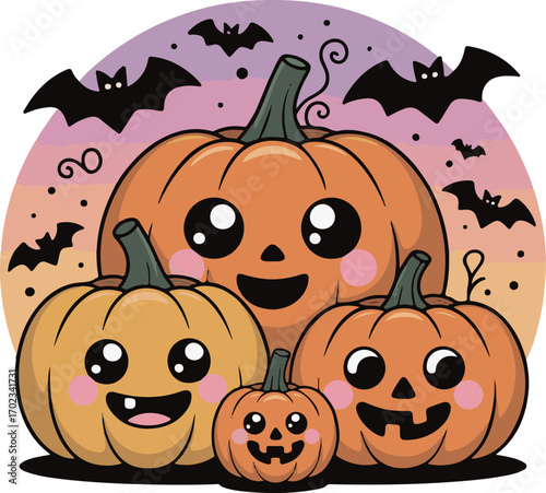 Adorable Halloween pumpkins with cute faces, perfect for festive season designs and holiday celebrations