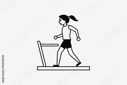 a woman running on treadmill with ponytail silhouette