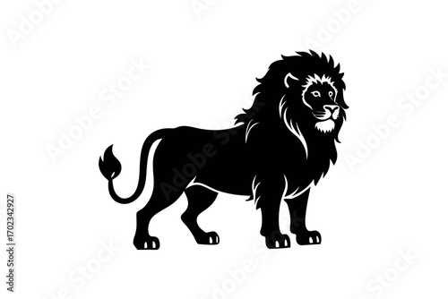 a majestic lion standing proudly with mane silhouette