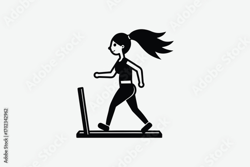 woman running on treadmill with flowing hair silhouette