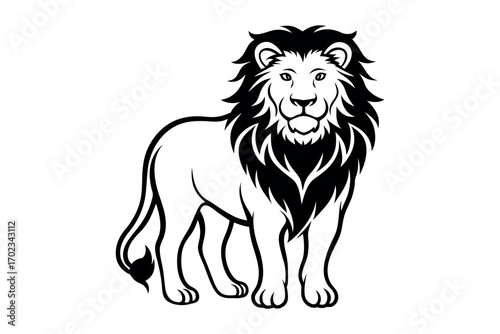a majestic lion stands proudly with bold mane silhouette