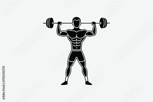 strong man lifting weights with powerful stance silhouette