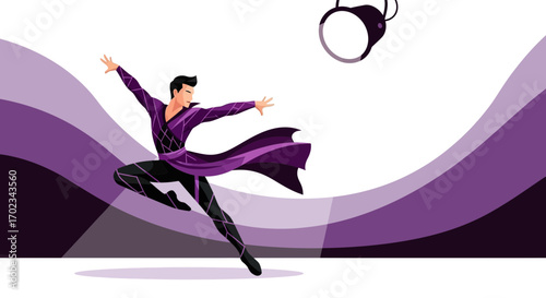 A Dynamic Dancer In A Regal Purple Costume Poised Under Artistic Illumination