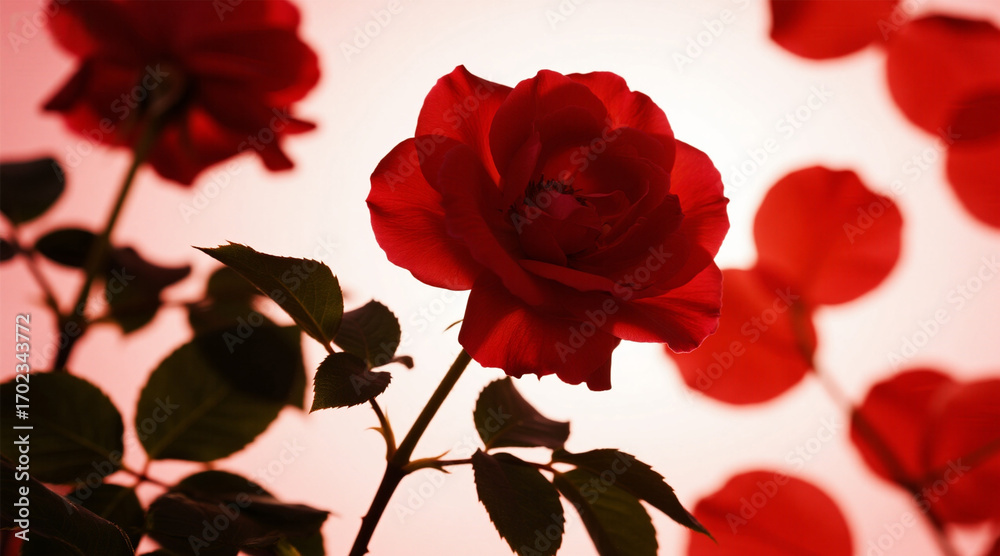 Fototapeta premium Rose flower silhouette, large and intense flowers with blank space