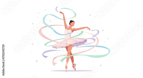 A Graceful Dancer Performing With Flowing Ribbons in Elegant Artistic Movement