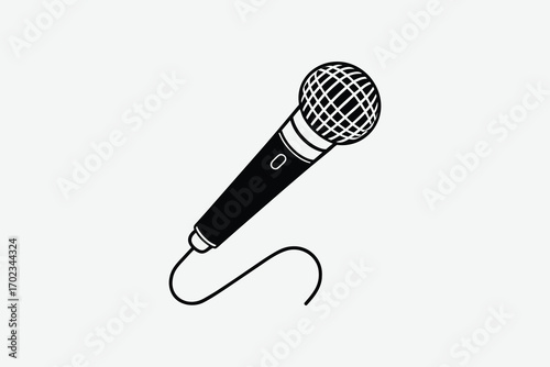 a microphone depicted in black and white silhouette