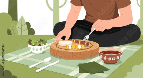 A Person Is Enjoying A Pleasant Picnic Experience Outdoors On A Sunny Day