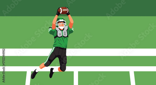 A Player in Action Attempting To Catch A Football During A Game on A Green Field