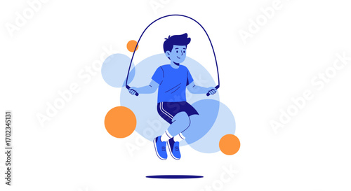 Athlete Jumping Rope With Sporty Outfit And Orange And Blue Background