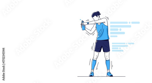 Athlete Hydrating During Exercise in Minimalist Illustration with Water Spray Details
