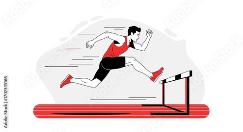 Athlete Jumps Over Hurdle During Competition in Dynamic And Energetic Style Illustrations