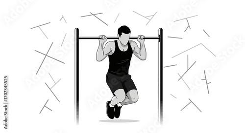 Athlete Performing Strength Training on a Pull-Up Bar in Minimalistic and Simplified Style