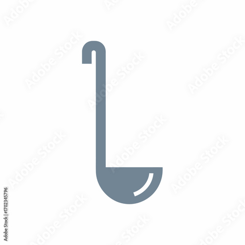 Simple grey ladle icon on a white background, kitchen utensil for serving soup or sauce.