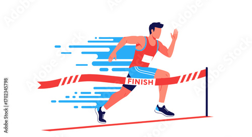 Athlete Reaching Finish Line in Dynamic Illustration Achieving Victory in Competition