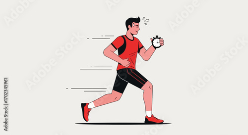 Athlete Sprinting With Chronometer and Overcoming Time Challenges For Victory