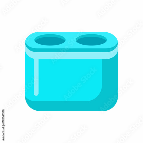 A simple, light blue, rectangular pencil sharpener or stationery holder with two circular holes on its top surface.