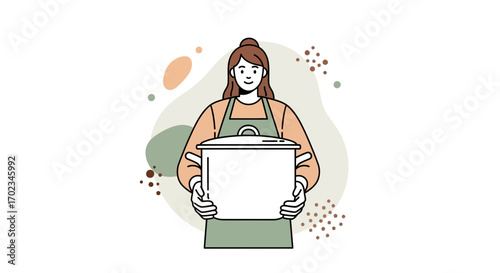 A Woman With a Cookware Utensil, Perfect for Culinary Illustrations and Designs